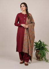 Winter - Riwaj - Pashmina Kani Jamawar 3 Pcs Suit - D#01 - Maroon