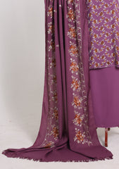 Winter - Riwaj - Printed Cotray Suit - Wool Shawl - D#10 - Purple