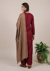 Winter - Riwaj - Pashmina Kani Jamawar 3 Pcs Suit - D#01 - Maroon