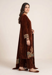 Winter - Riwaj - Velvet Jamawar Patch Work Suit - D#01 - Rust