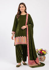 Winter - Riwaj - Velvet Jamawar Patch Work Suit - D#01 - D Green