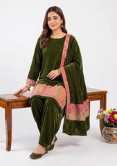 Winter - Riwaj - Velvet Jamawar Patch Work Suit - D#01 - D Green
