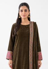 Winter - Riwaj - Velvet Jamawar Patch Work Suit - D#01 - Brown
