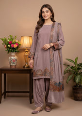 Winter - Riwaj - Velvet Jamawar Patch Work Suit - D#01 - L Pink