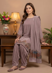 Winter - Riwaj - Velvet Jamawar Patch Work Suit - D#01 - L Pink