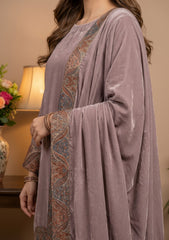 Winter - Riwaj - Velvet Jamawar Patch Work Suit - D#01 - L Pink