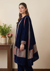 Winter - Riwaj - Velvet Jamawar Patch Work Suit - D#01 - N Blue