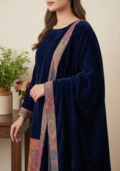 Winter - Riwaj - Velvet Jamawar Patch Work Suit - D#01 - N Blue