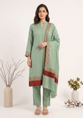 Winter - Riwaj - Pashmina Qalamkar Patch Work Suit - D#01 - G Green