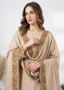 Winter - Riwaj - Pashmina Qalamkar Patch Work Suit - D#06 - Skin