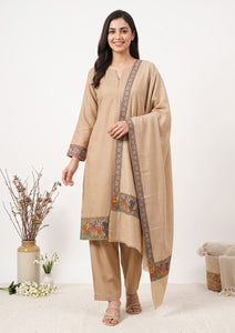 Winter - Riwaj - Pashmina Qalamkar Patch Work Suit - D#07 - Skin