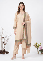 Winter - Riwaj - Pashmina Qalamkar Patch Work Suit - D#08 - Skin