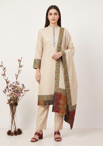 Winter - Riwaj - Pashmina Qalamkar Patch Work Suit - D#09 - Skin
