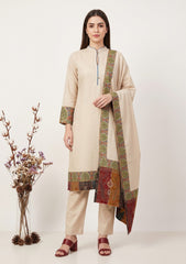 Winter - Riwaj - Pashmina Qalamkar Patch Work Suit - D#09 - Skin