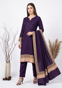 Winter - Riwaj - Pashmina Qalamkar Patch Work Suit - D#10 - Purple