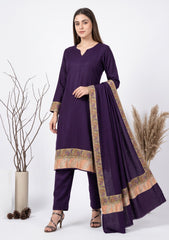 Winter - Riwaj - Pashmina Qalamkar Patch Work Suit - D#10 - Purple