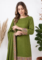 Winter - Riwaj - Pashmina Qalamkar Patch Work Suit - D#11 - M Green