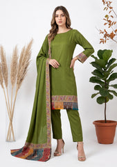 Winter - Riwaj - Pashmina Qalamkar Patch Work Suit - D#11 - M Green