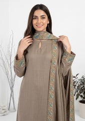 Winter - Riwaj - Pashmina Qalamkar Patch Work Suit - D#15 - Brown