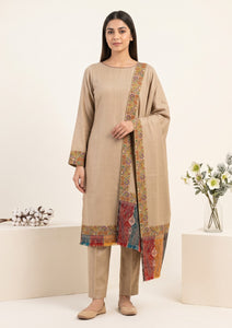 Winter - Riwaj - Pashmina Qalamkar Patch Work Suit - D#19 - Brown