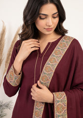 Winter - Riwaj - Pashmina Qalamkar Patch Work Suit - D#20 - D Maroon