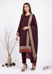Winter - Riwaj - Pashmina Qalamkar Patch Work Suit - D#21 - D Maroon