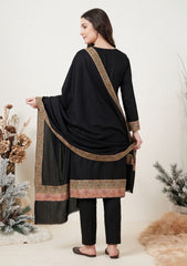 Winter - Riwaj - Pashmina Qalamkar Patch Work Suit - D#23 - Black