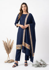 Winter - Riwaj - Pashmina Qalamkar Patch Work Suit - D#33 - N Blue