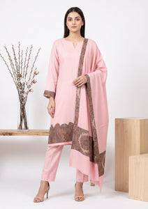 Winter - Riwaj - Pashmina Jamawar Patch Work Suit - D#05 - B Pink