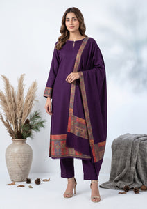 Winter - Riwaj - Pashmina Jamawar Patch Work Suit - D#10 - Purple
