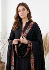 Winter - Riwaj - Pashmina Jamawar Patch Work Suit - D#17 - Black