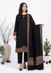 Winter - Riwaj - Pashmina Jamawar Patch Work Suit - D#18 - Black