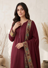 Winter - Riwaj - Pashmina Jamawar Patch Work Suit - D#25 - Maroon