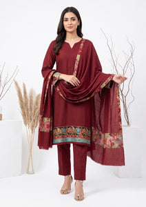Winter - Riwaj - Pashmina Jamawar Patch Work Suit - D#26 - Maroon