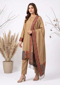 Winter - Riwaj - Pashmina Jamawar Patch Work Suit - D#27- Brown