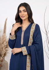 Winter - Riwaj - Pashmina Qalamkar Patch Work Suit - D#34 - N Blue