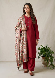 Winter - Riwaj - Pashmina Kani Jamawar 3 Pcs Suit - D#02 - Maroon