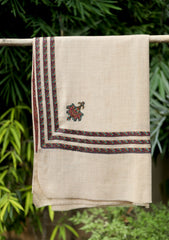 Pashmina Emb Palu Border Shawl D - 07 - Brown