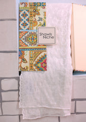 Embroidered Lawn Summer Shawl D#54 - White