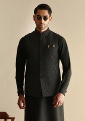 Elite Men China Boski Unstitched Waistcoat Fabric - D#27 - Black