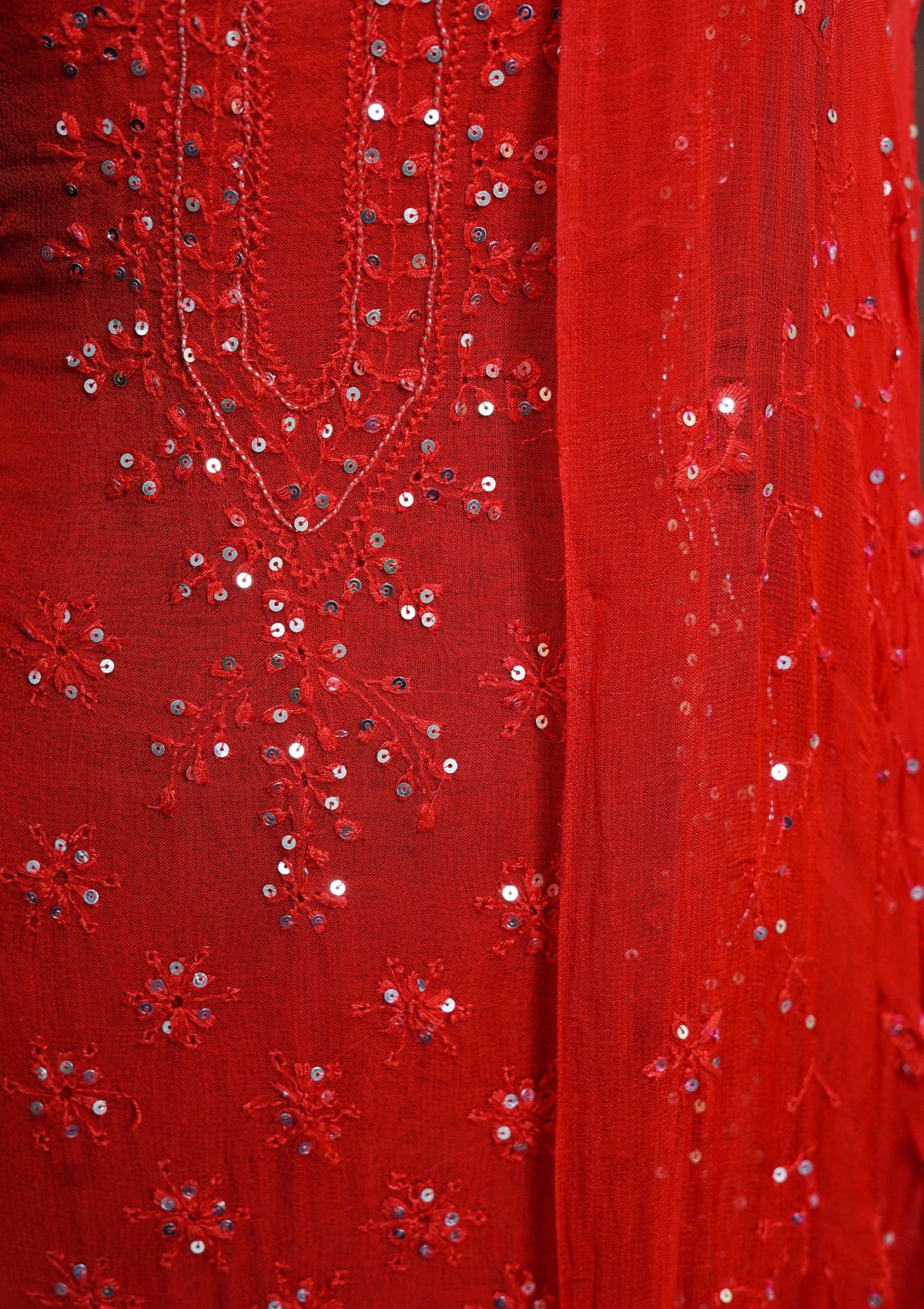 Winter Collection - Riwaj - Bamber Chikankari W/ Sequence Work - Red