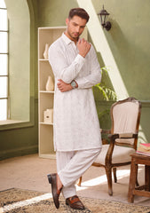 Elite Men China Boski Sequence Embroidered Brown Selvage - Off White