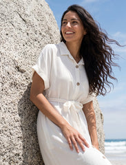 Pret - Moven - Indigo Tie Hemp Linen Shirtdress - Off White