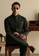 Elite Men China Boski Unstitched Waistcoat Fabric - D#27 - Black