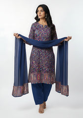 Winter - Riwaj - Pashmina Suit - Kaani Jamawar - Premium 25 - D#46 - N Blue