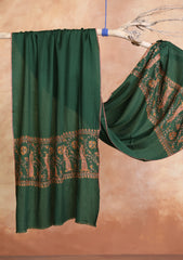 Pashmina Kashmiri Jaaldar Scarf D#38 - D Green