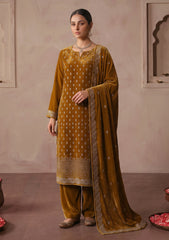 Winter - Riwaj - Velvet Stone Work 3 Pcs Suit - D#05 - Brown