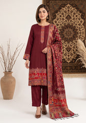 Winter - Fancy Silk Zari Jamawar - 3 Pcs Suit - D#23 - Maroon