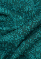 Elite Men Embroidered Selvage Crinkle Chiffon Fabric - B Green