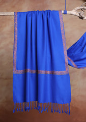 Pashmina Kashmiri Border Scarf D#12 - R Blue